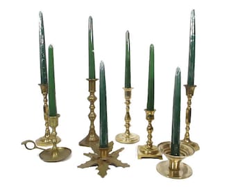 Vintage Brass Candlestick Candle Taper Pillar Holders Lot Of 8 Medium & Small Lighting Wedding Chateaucore Accents Accessories Free Shipping
