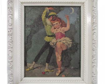 Vintage Cydney Grossman Ballerina Girl Print Framed Mid Century White Wood Frame 8 x 10 Shabby Cottage Paris Apartment Decor Free Shipping