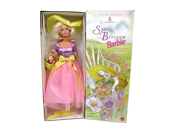 Vintage Barbie Doll Spring Blossom Barbie Special Edition Avon Exclusive 1st In Series 1995 Mattel NRFB White Blond Yellow Hat Free Shipping Etsy