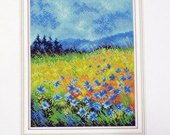 Maydear Cross Stitch Kit BEAUTIFUL FLOWERS  Pre-Printed Fabric Ecology Cotton Floss 11 Ct Floral Wildflowers Nature Home Decor Free Shipping