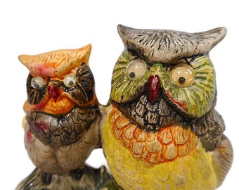 1970's Vintage Small Bisque OWLS Figurine Googly Eyes Bird Lover Gift Retro Home Decor Free Shipping