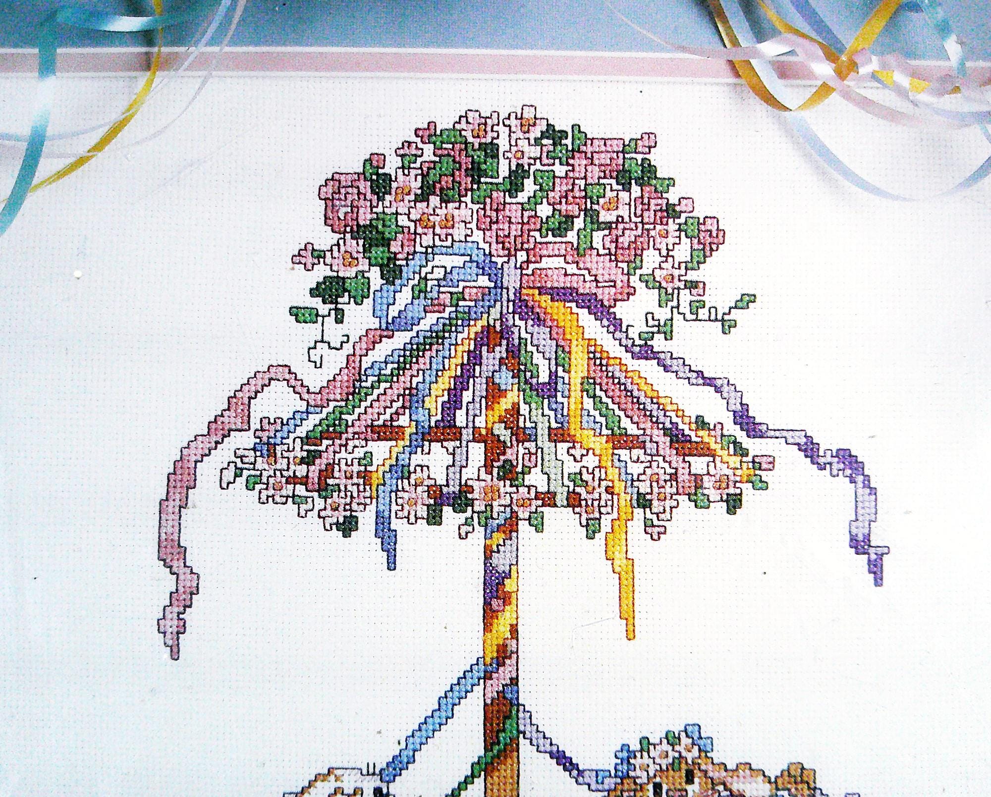 White Rabbit Maypole 1992 Vintage Maypole Bunnies Picture Counted Cross Stitch Kit NIP ...