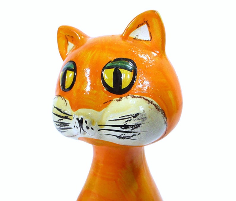 1970's Vintage CAT BANK Mod Neon Bright Orange Plaster Ware Ceramic Retro Coin Groovy Kitty Hand Painted Kitsch w/Stopper Free Shipping image 9