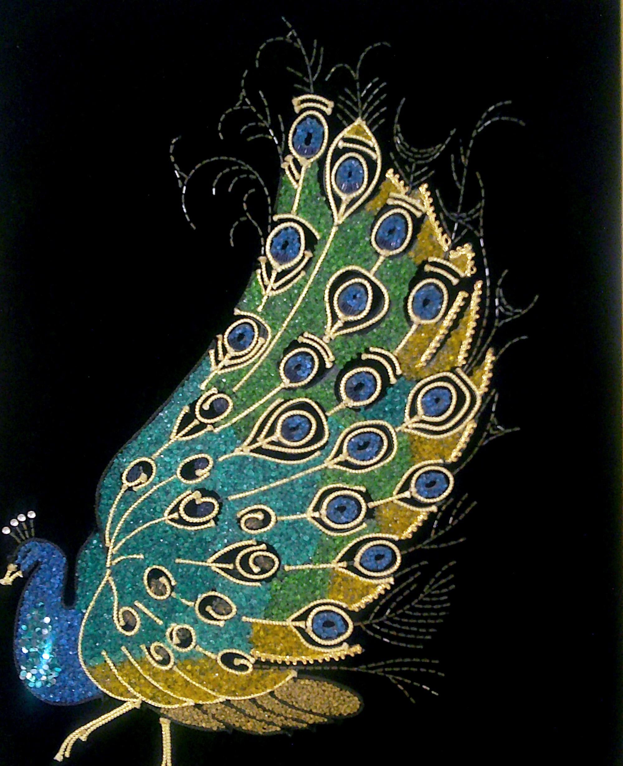 Vintage Peacock Mid Century Mod '60's Mosaic Pebble Gravel Beads