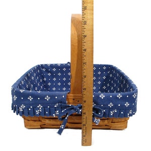 1995 Vintage Longaberger Basket Blue Fabric Liner Plastic Protector Square 12 x 12 Fixed Handle Farmhouse Cottage Home Decor Free Shipping image 4