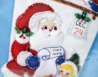 1993 Vintage Bucilla SANTAS WORKSHOP 18" Diagonal Christmas Stocking Kit NIP Elf Toys Personalize Holiday Craft Applique Felt Free Shipping