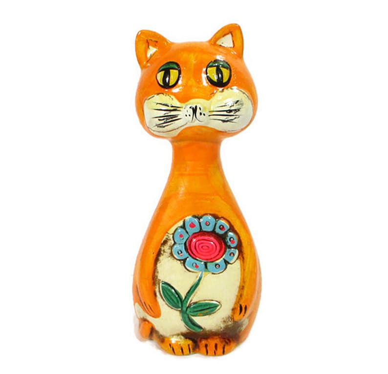 1970's Vintage CAT BANK Mod Neon Bright Orange Plaster Ware Ceramic Retro Coin Groovy Kitty Hand Painted Kitsch w/Stopper Free Shipping image 2