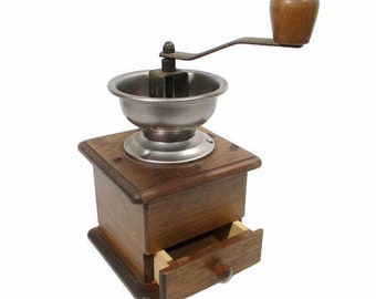 Vintage Coffee Grinder Wooden w/Drawer Knob Metal Hand Crank Appliance Non Electric Off Grid Farmhouse Cottage Cabin Decor Free Shipping
