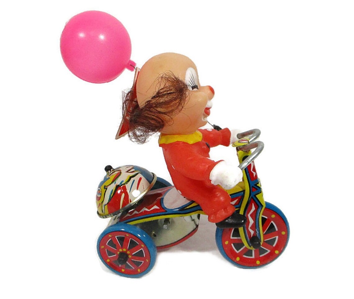 Vintage Mechanical Toy Clown Tricycle Works Key Wind Up Bell Etsy Italia