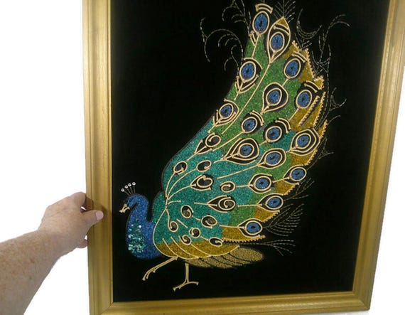 Vintage Peacock Mid Century Mod '60's Mosaic Pebble Gravel Beads