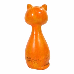 1970's Vintage CAT BANK Mod Neon Bright Orange Plaster Ware Ceramic Retro Coin Groovy Kitty Hand Painted Kitsch w/Stopper Free Shipping image 6