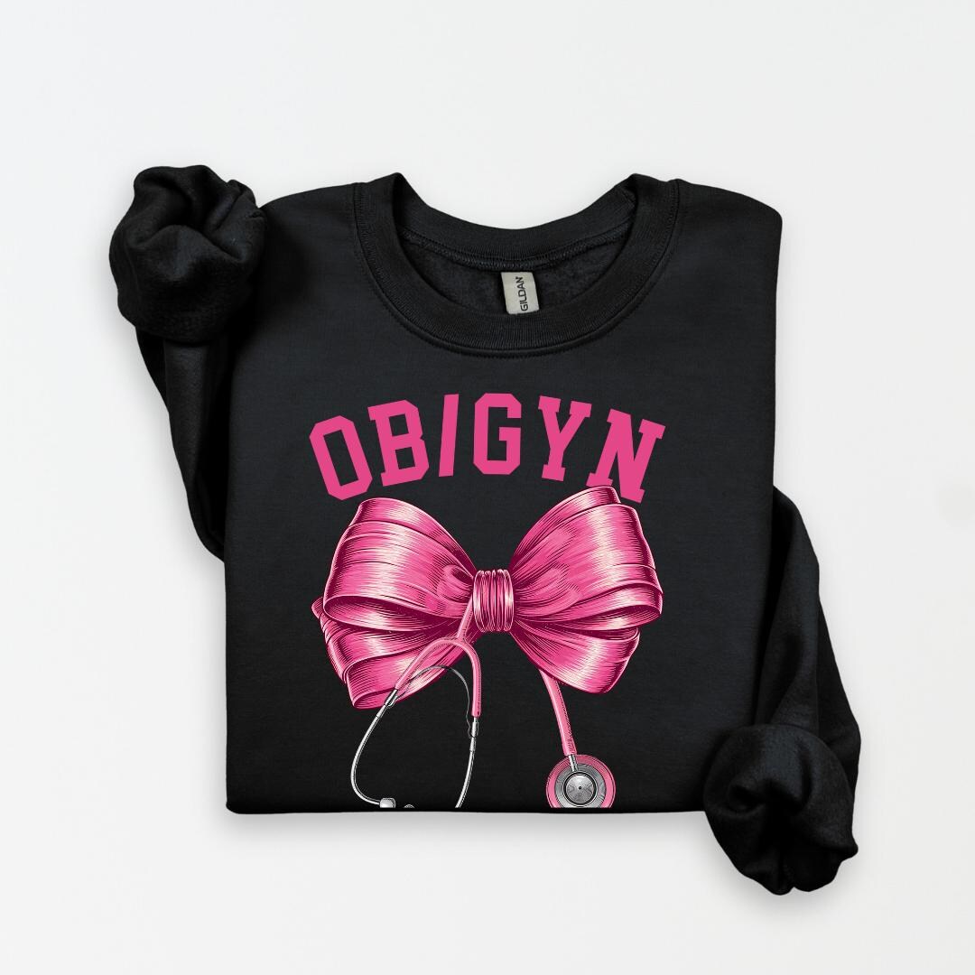 Pink Bow and Stethoscope OB/GYN Sweatshirt, Medical Apparel, Doctor ...