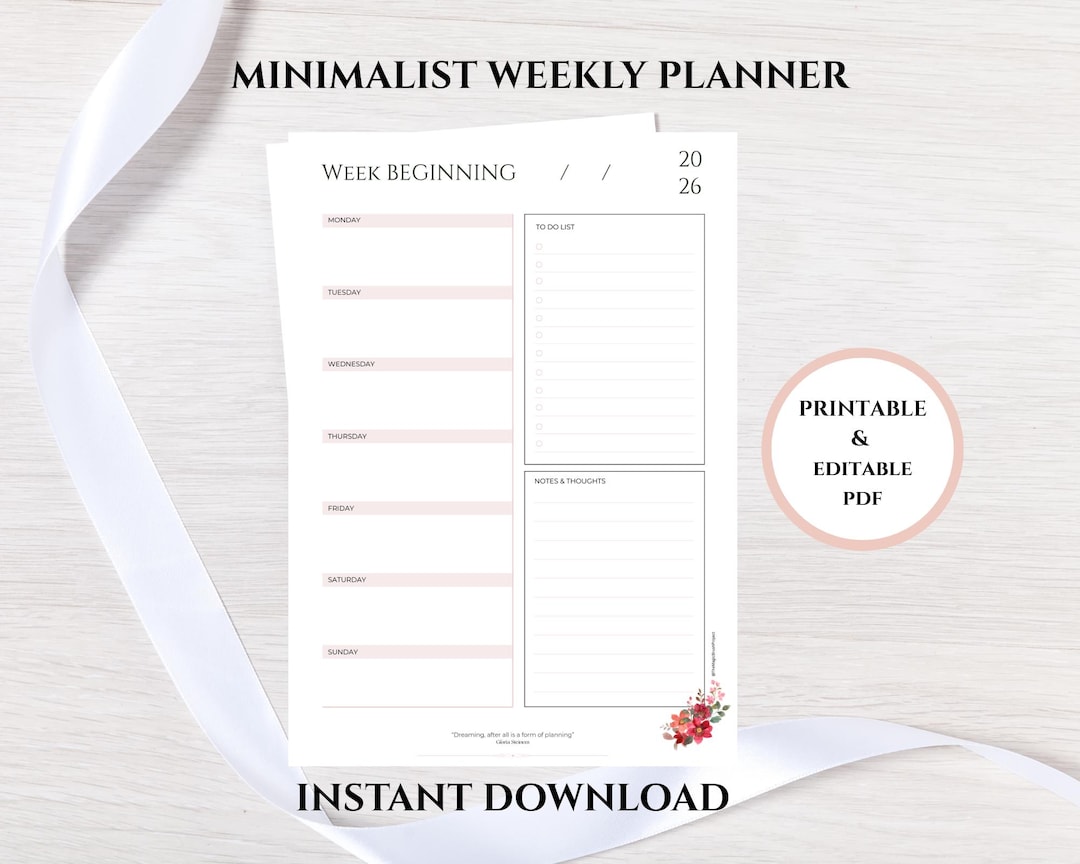 Minimalist Weekly Planner Template Printable, A4 - Etsy