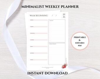 Minimalist Weekly Planner Template Printable, A4 - Etsy