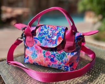 Minnie & Daisy Pink Blue Floral Pouchette Crossbody Tote Bag