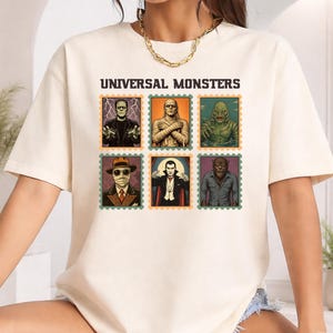 Komfort Farben Universal Monster T-Shirt, Briefmarke Monster T-Shirt, Retro Universal Monster T-Shirt, Einzigartiges Dracula T-Shirt, Retro Monster T-Shirt