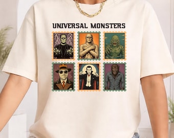 Comfort Colors Universal Monster Tee Shirt, Stamp Monster Tee Shirt, Retro Universal  Monster T-Shirt, Unique Dracula Tee, Retro Monster Tee