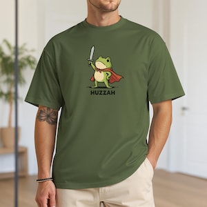 Frog Knight T Shirt, Huzzah Frog Tee Shirt, Medieval Frog Shirt, Comfort Colors Huzzah Frog Shirt, Funny DnD T-Shirt image 2