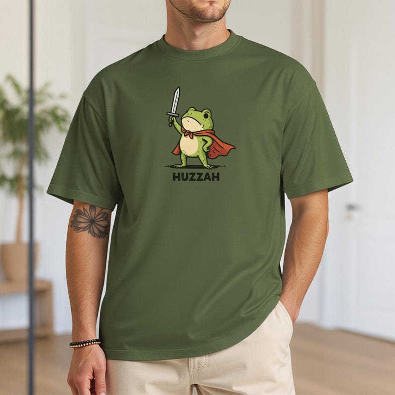 Frog Knight T Shirt, Huzzah Frog Tee Shirt, Medieval Frog Shirt, Comfort Colors Huzzah Frog Shirt, Funny DnD T-Shirt image 2