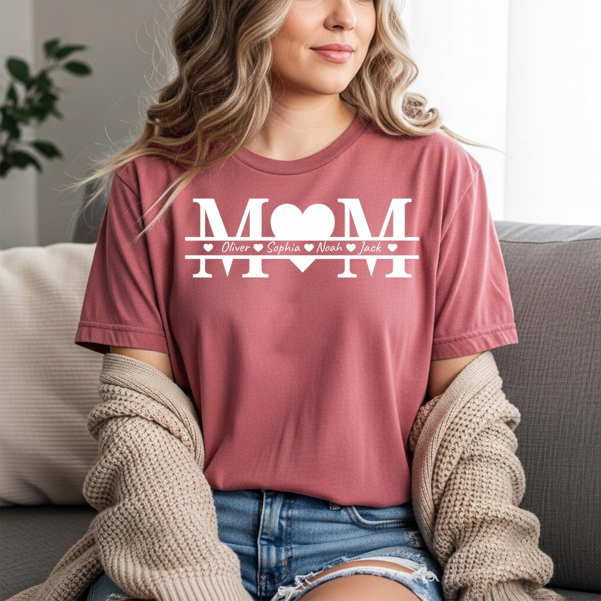 Camiseta Comfort Colors personalizada para mamá con el nombre de los niños, camiseta personalizada para madre, camiseta para mamá, camiseta para el Día de la Madre, camiseta de regalo para mamá, camiseta moderna para abuela.