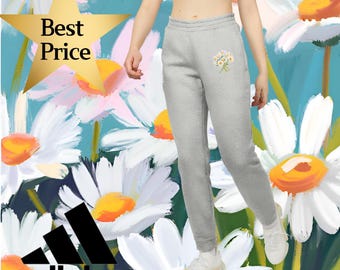 April Birth Flower Joggers, Daisy Symbol of Joy, Unisex Pants, Personalized Birthday Gift for Him or Her