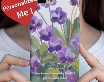 Personalized February Birth Flower iPhone Case Violet Design Mothers Day Gift for Mom Custom Phone Case Birthday Present for Her
