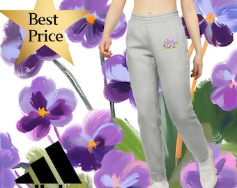 February Birth Flower Joggers, Violet Symbol of Loyalty, Unisex Pants, Personalized Birthday Gift for Him or Her