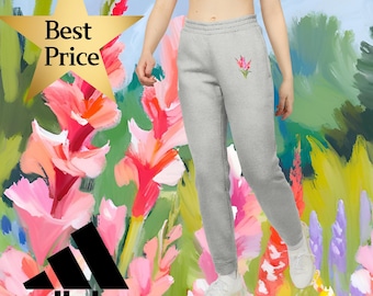 August Birth Flower Joggers, Gladiolus Symbol of Strength and Integrity, Unisex Pants, Personalized Birthday Gift for Him or Her