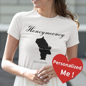 Honeymooney Napa Valley Flitterwochen Shirt, personalisiertes Paar Reise T-Shirt mit Karte, individuelles Hochzeits- oder Jubiläumsgeschenk