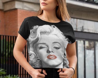 Marilyn Monroe Women's Crop Top Vintage 50s Retro Graphic Tee, Classic Hollywood Aesthetic, Pin-Up Style Shirt