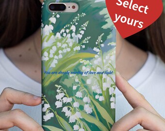 May Birth Flower iPhone Case, Lily of the Valley Design, Custom Quote Phone Cover, Birthday Gift for Her, Inspirational Floral Case