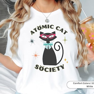 Atomic Cat Shirt Gift for Cat Lovers Mid Century Modern Art Retro Starbursts Kitschy Cat Art 50s Cats Comfort Colors Plus Sizing Available