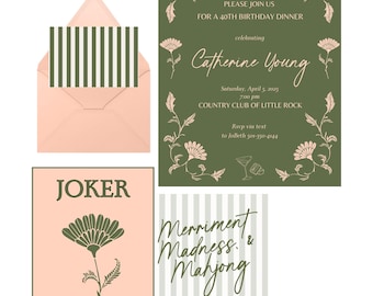 Mahjong Birthday Party Invitation / Paper Suite