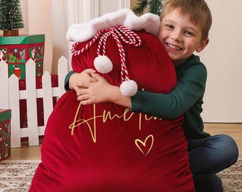 Grand sac père Noël personnalisé, sac père Noël familial, sac pour bas de Noël avec nom, sac cadeau de Noël, sac cadeau des fêtes, père Noël pour enfants