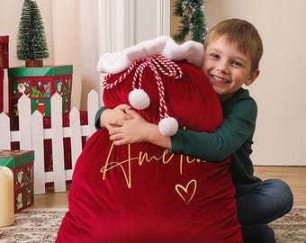 Grand sac père Noël personnalisé, sac père Noël familial, sac pour bas de Noël avec nom, sac cadeau de Noël, sac cadeau des fêtes, père Noël pour enfants