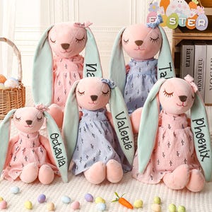 Personalisierter Osterhase, benutzerdefiniertes Häschenspielzeug, gesticktes Häschen, Neugeborenen-Baby-Geschenke, Geschenk für Kinder, Ostern-Korb gefülltes Geschenk