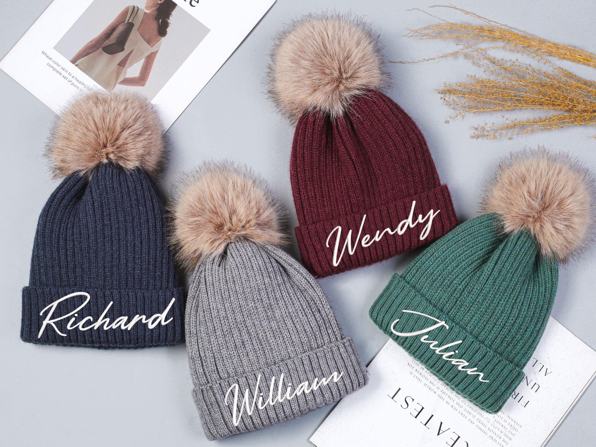 Personalized Embroidered Beanie,monogram Hat With Fur,knit Hat for the ...