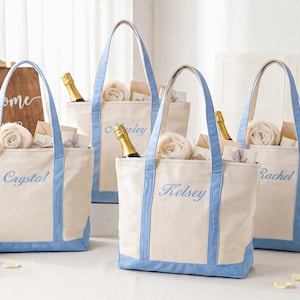 Embroidered Name Canvas Tote Bag,Custom Zipper Shoulder Bag,Bridesmaid Gift Bag