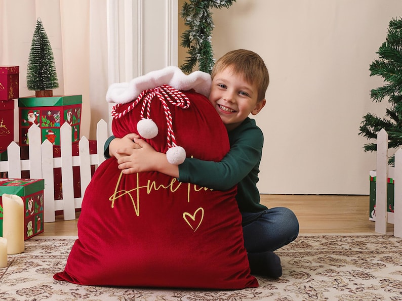 Personalized Large Santa Sack, Christmas Family Santa Bag, Stocking Sack with Name, Christmas Gift Bag , Holiday Gift Bag, Santa for Kids image 1
