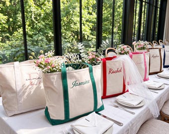 Custom Tote Bag, Bridesmaid Gift,Beach Handbags, Embroidered Canvas Tote Bag, Custom Text Tote, Bachelorette Gifts, School Bag, Gift for Her