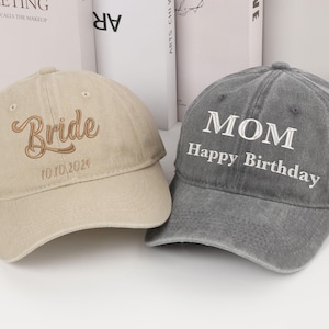 Chapeau brodé personnalisé, chapeau d'enterrement de vie de jeune fille personnalisé, cadeau de mariée, cadeau d'anniversaire pour elle, casquette de baseball unisexe, propre monogramme