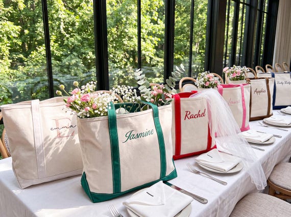 Custom Tote Bag, Bridesmaid Gift,Beach Handbags, Embroidered Canvas Tote Bag, Custom Text Tote, Bachelorette Gifts, School Bag, Gift for Her