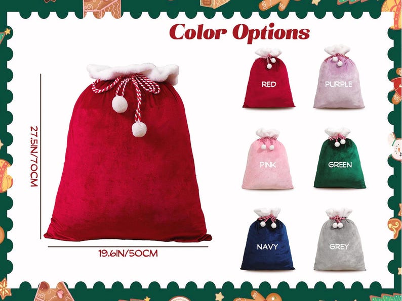 Personalized Large Santa Sack, Christmas Family Santa Bag, Stocking Sack with Name, Christmas Gift Bag , Holiday Gift Bag, Santa for Kids image 8