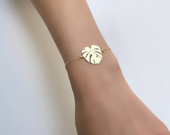 Gold Plated Leaf Bracelet With Monstera Charm, Tropical Nature Inspired  Jewelry, Plant Lady Gift , Botanical Bridesmaid Jewelry