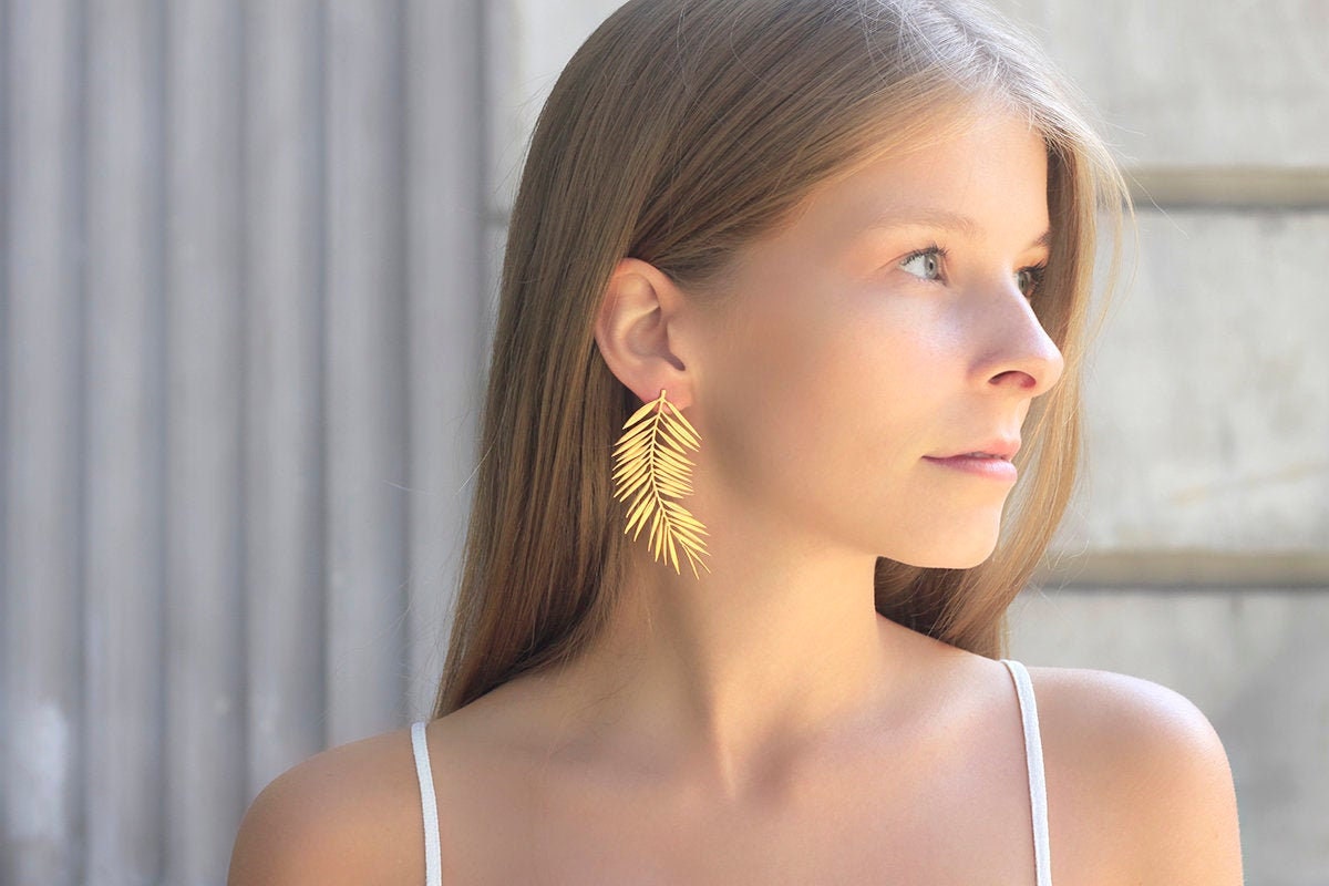 Gold Palm Leaf Earrings 2025