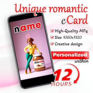 Carte numérique animée personnalisée Love pour lui, carte numérique romantique inspirée du Nutella, cadeau personnalisé amusant et séduisant, nom personnalisé Love eCard