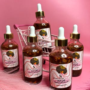 Pink Gold Rapid Growth Hair Oil | Organic & All-Natural | Extra Strength Rosemary+ Fenugreek Herbal Hair Growth Oil | Organic Hair Oil Serum
