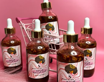 Aceite capilar de crecimiento rápido Pink Gold / Orgánico y totalmente natural / Aceite capilar a base de hierbas con romero y fenogreco de máxima potencia / Suero capilar orgánico