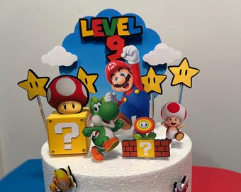 Topo de bolo Super Mario - Decoración de fiesta Super Mario - Aniversario Super Mario - Pedidos personalizados