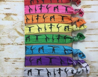 Gymnastic rainbow gymnastics fold over elastic FOE hair ties birthday party favor white purple stocking stuffer Easter team gift goodie bag